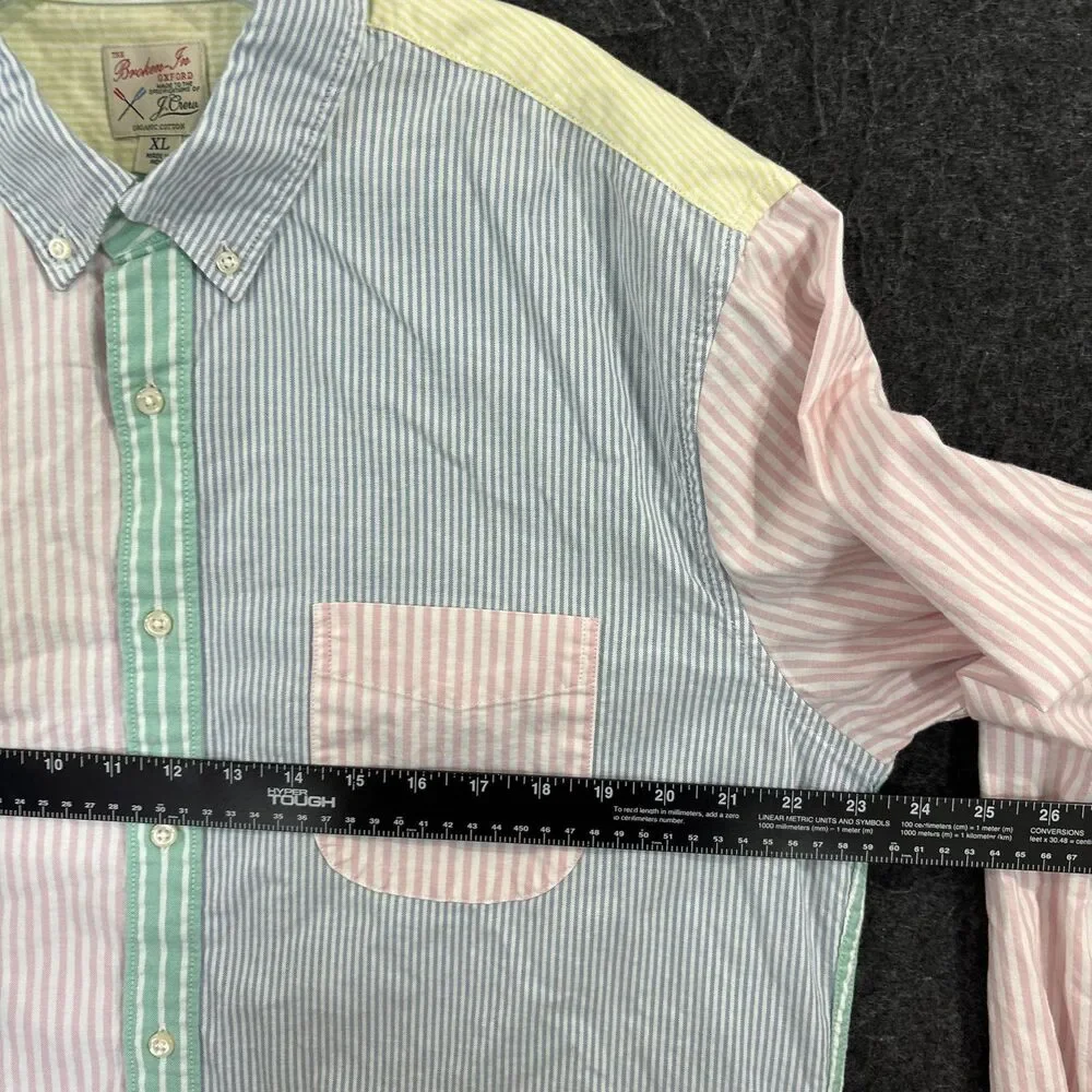 J.Crew Broken-In Oxford Shirt Men's XL Pastel Stripe Colorful Slim Fit Pocket